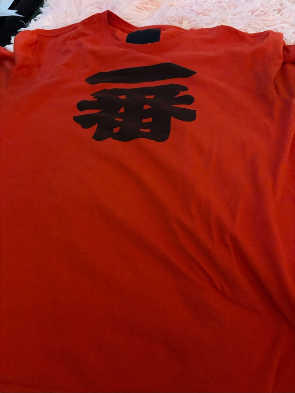 Assembly Label Red Short Sleeve Tee with Black Kanji Graphic